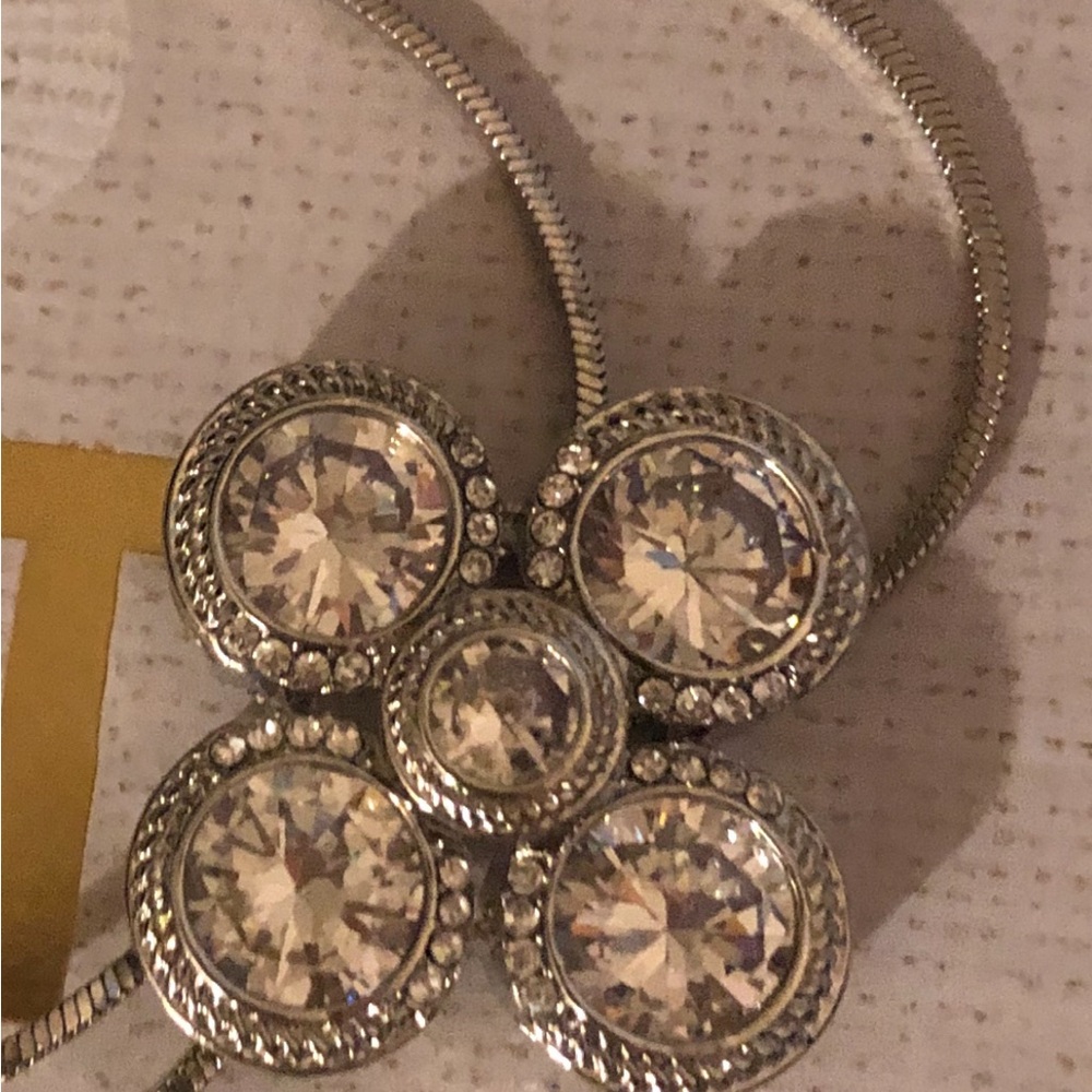 Rhinestones Statement Lariat Necklace on Adjustable Serpent Chain Silver & New! - Picture 6 of 7
